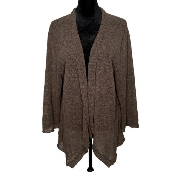 Eileen Fisher Size XL Linen Blend Textured Knit Brown Open Front Drape Cardigan - Picture 1 of 9
